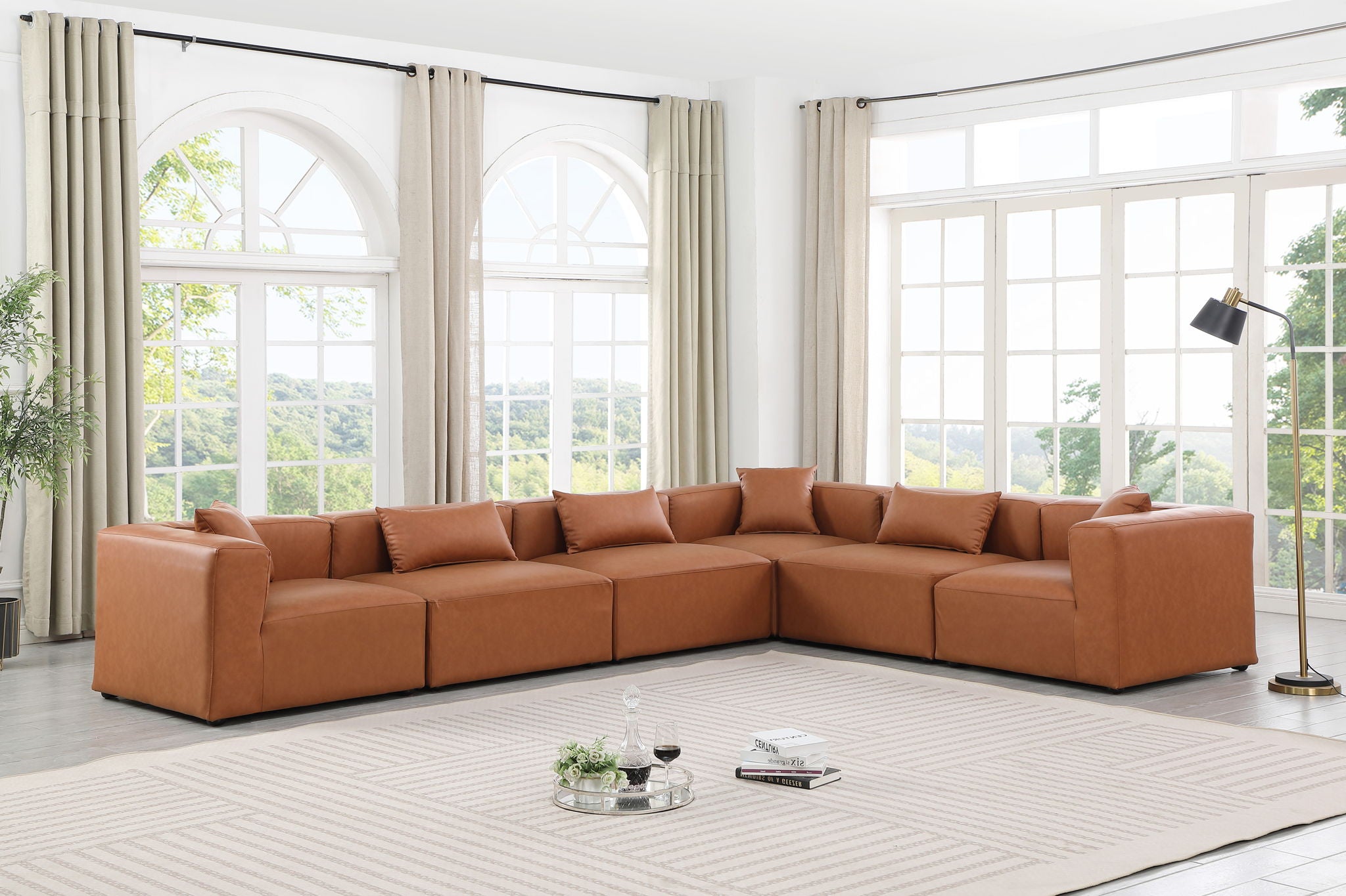Cube - 6 Piece Modular Corner Sectional - Cognac - Urban Living Furniture (Los Angeles, CA)