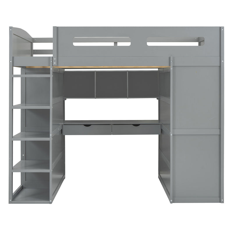 Loft Bed With Desk, Wardrobes, 4 Drawers And 4 Shelves