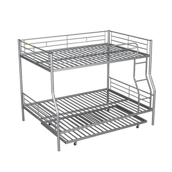 Full Long Over Queen Metal Bunk Bed With Trundle - Silver