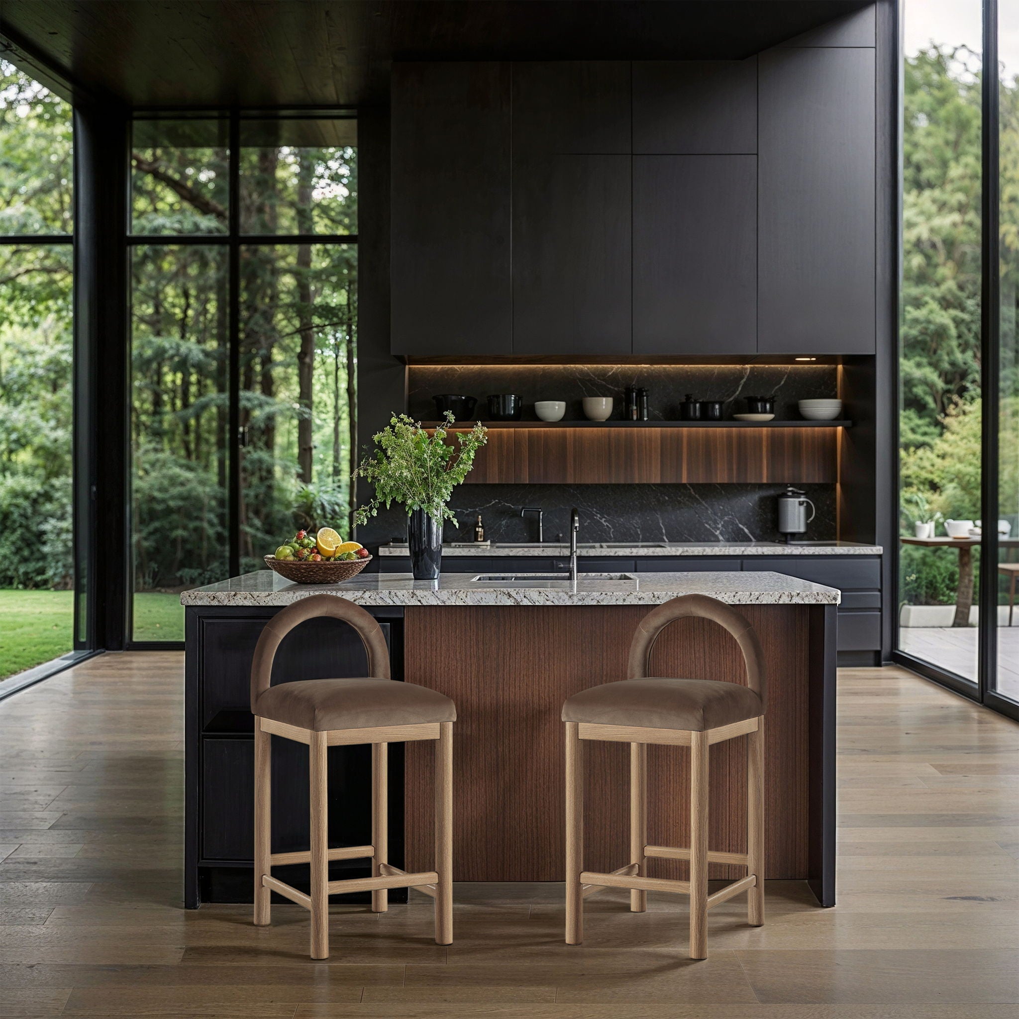 Conrad - Velvet Counter Stool With Natural Legs - Urban Living Furniture (Los Angeles, CA)