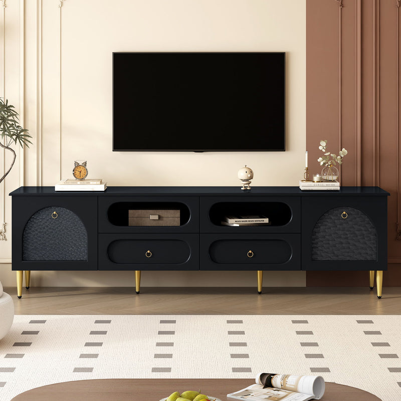 Retro TV Stand With 6 Metal Legs, 2 Cabinets, 4 Drawers And Anti-Tip Device