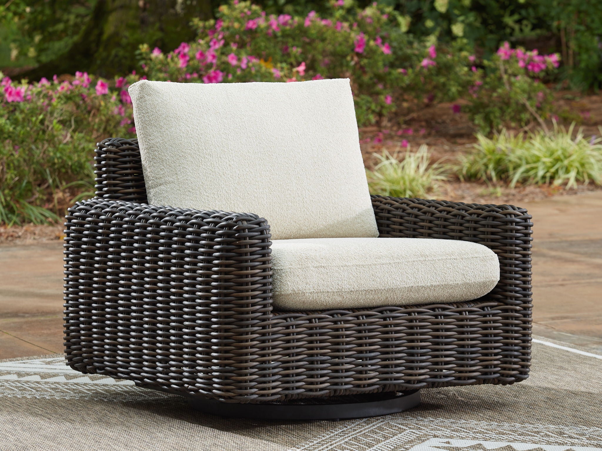 Kimora - 7 Pc. - 4-Piece Outdoor Sectional, Swivel Glider Lounge, Cocktail Table, End Table - Beige / Dark Brown - Urban Living Furniture (Los Angeles, CA)