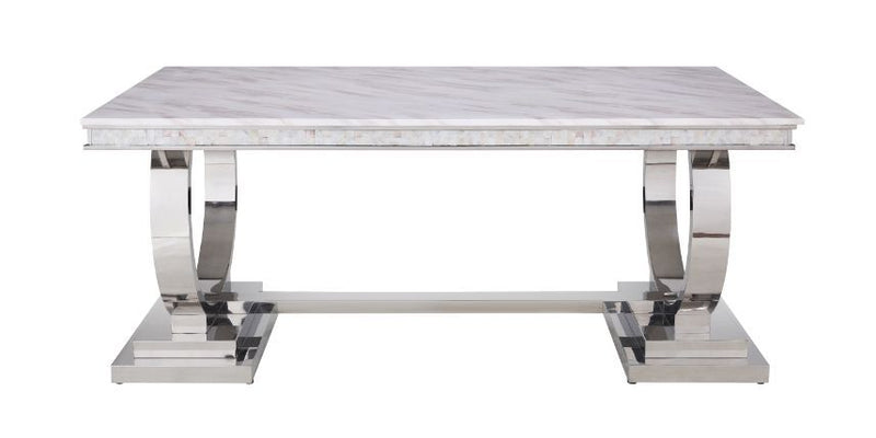 Zander - Dining Table - White Printed Faux Marble & Mirrored Silver Finish - Urban Living Furniture (Los Angeles, CA)