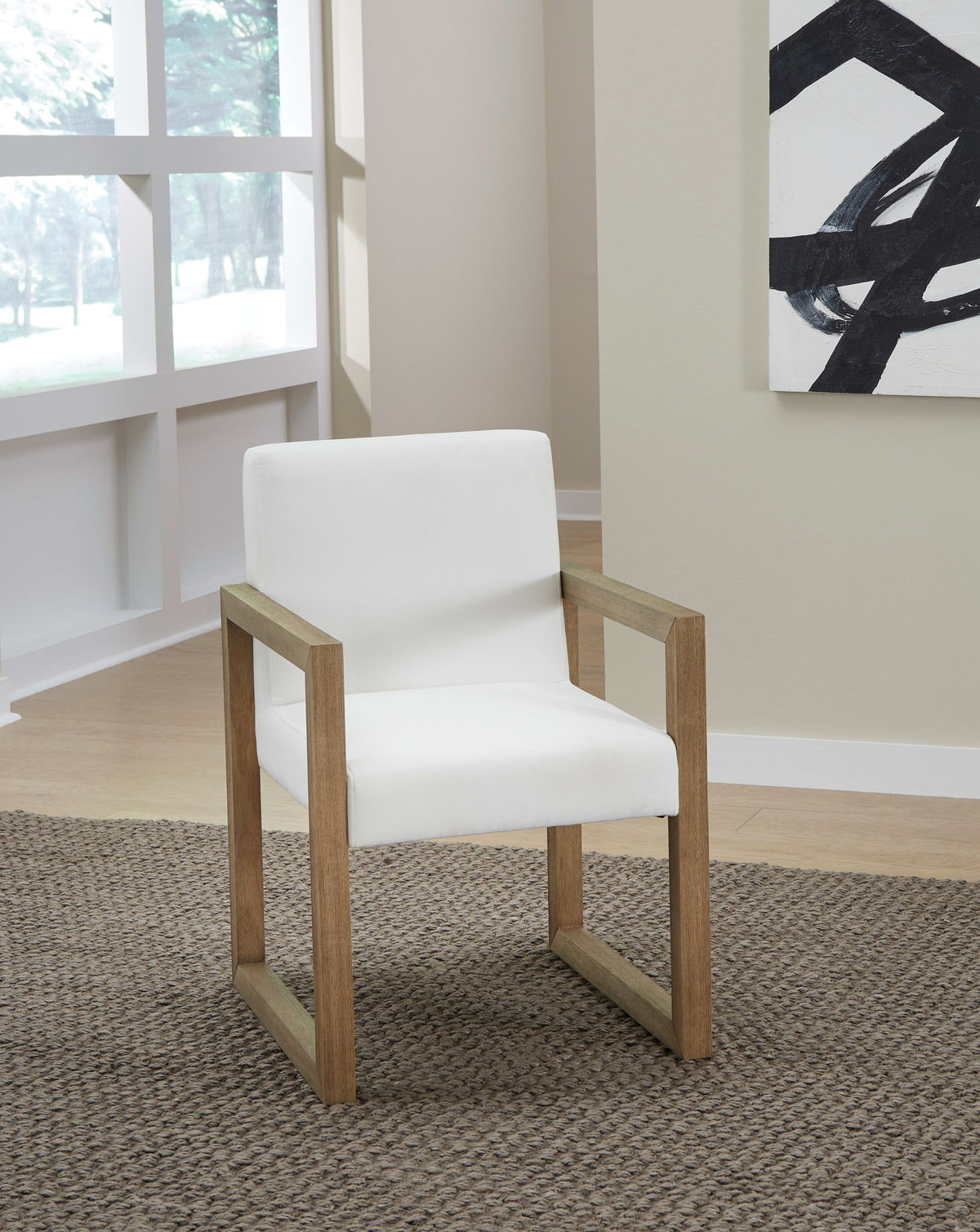 One - Modern Coastal Sled Leg Upholstered Dining Arm Chair (Set of 2) - White Pearl And Bisque
