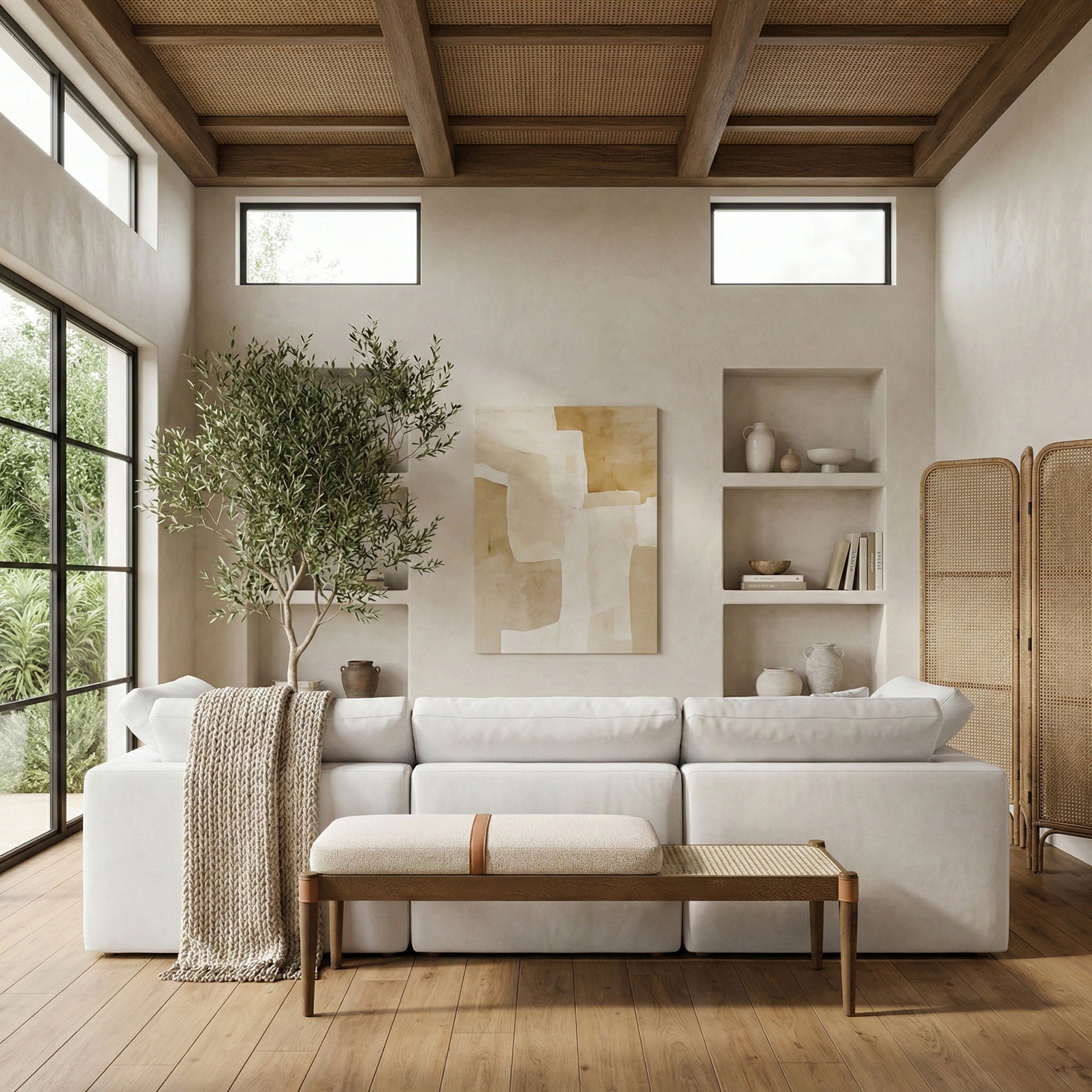 Nara - Linen Textured Fabric Upholstered Bench - Painted Brown Walnut - Urban Living Furniture (Los Angeles, CA)