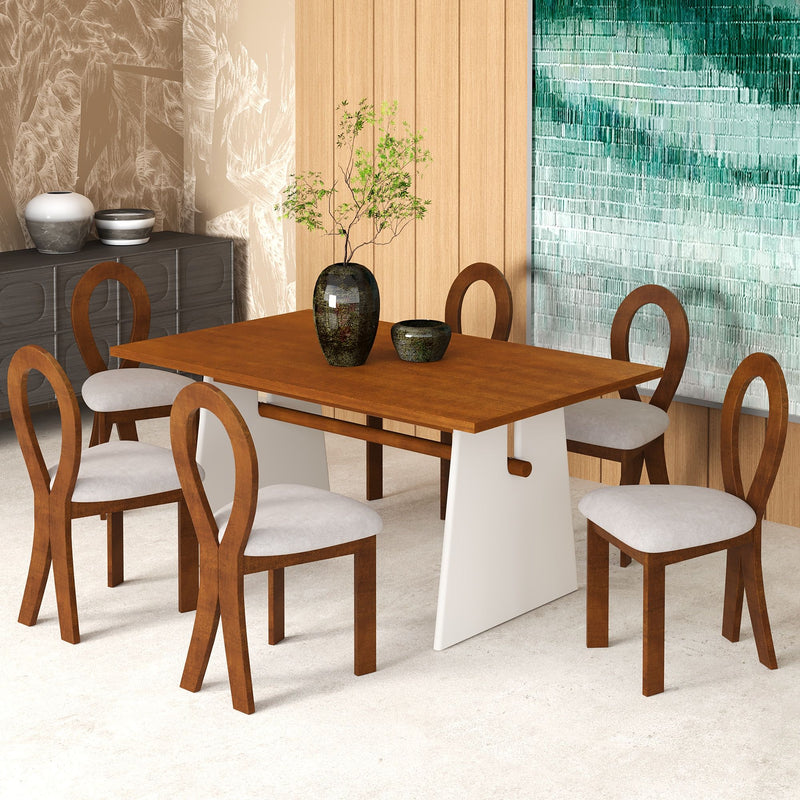 7 Piece Dining Table Set With Trestle Dining Table And 6 Upholstered Dining Chairs