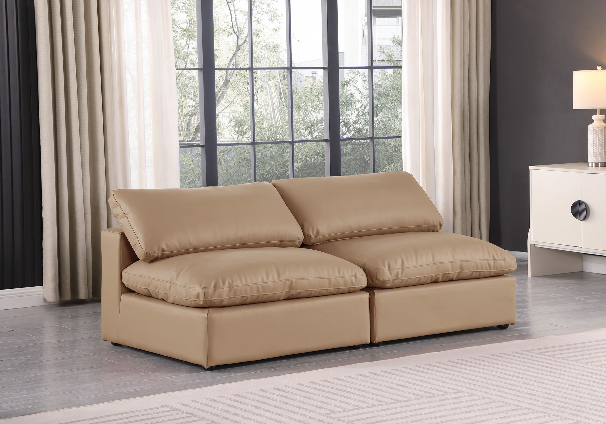Comfy - Faux Leather Modular Armless Sofa 2 Pieces - Light Brown