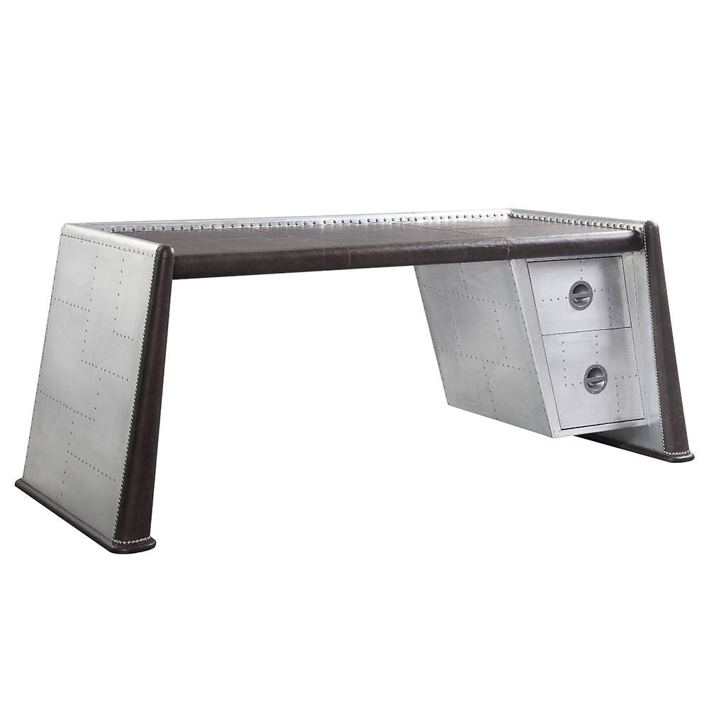 Brancaster - Executive Writing Desk - Distress Chocolate Top Grain Leather & Aluminum - Urban Living Furniture (Los Angeles, CA)