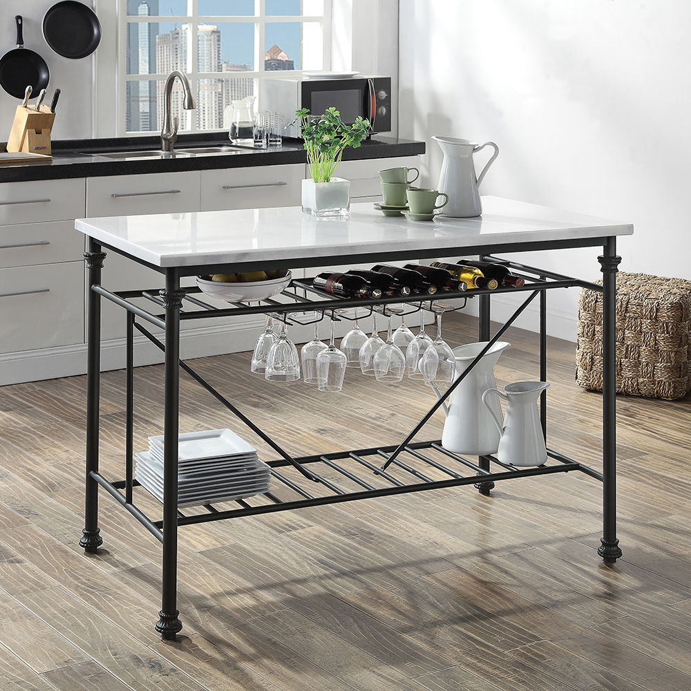 Mera - Kitchen Island - White Marble Top & Gray - Urban Living Furniture (Los Angeles, CA)