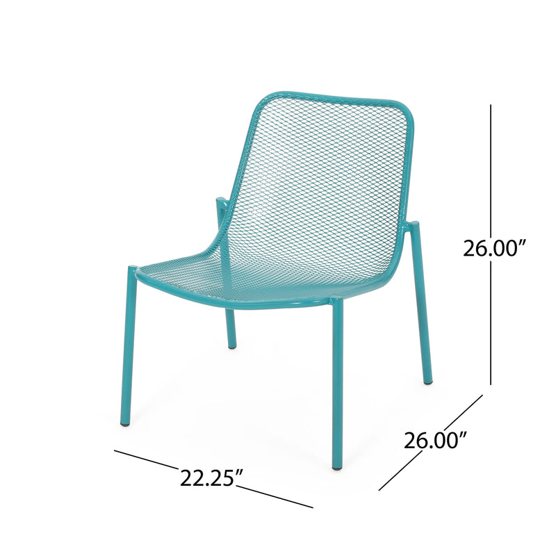 Outdoor Iron Chair With Mesh Design - Teal