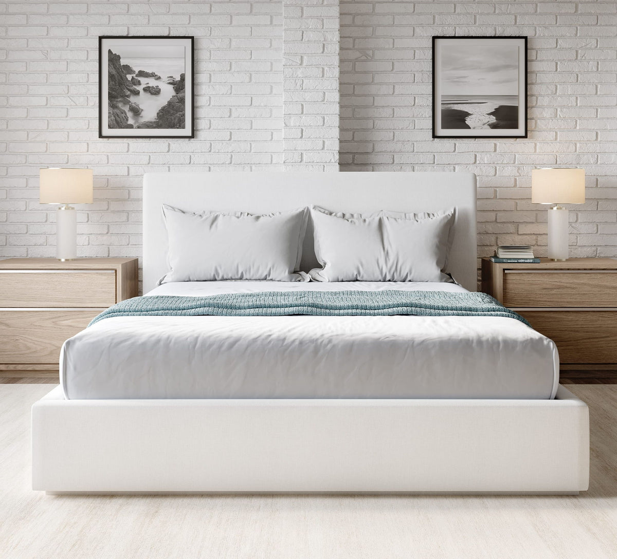 One - Queen Upholstered Platform Bed - Pearl