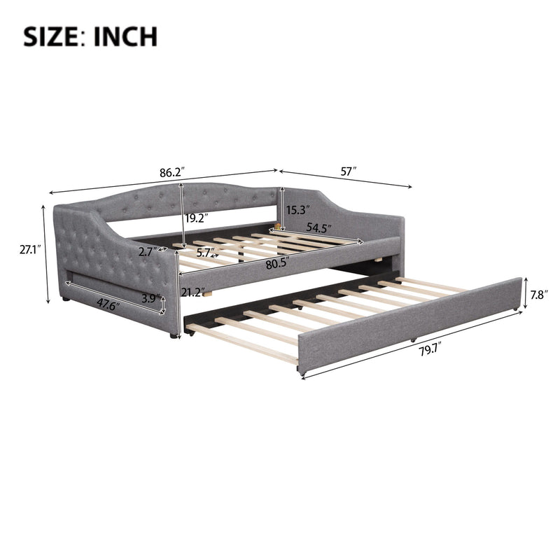 Full Long Size Daybed With LED Belt And Trundle - Gray