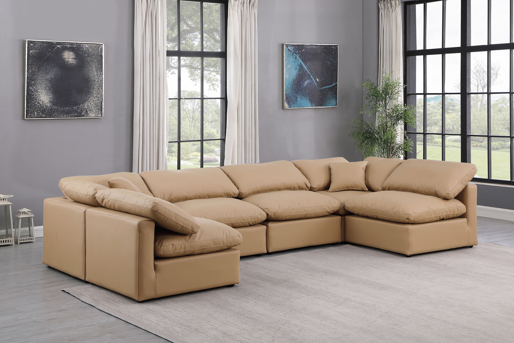 Indulge - Faux Leather 6 Piece Modular U-Shaped Sectional - Tan - Urban Living Furniture (Los Angeles, CA)