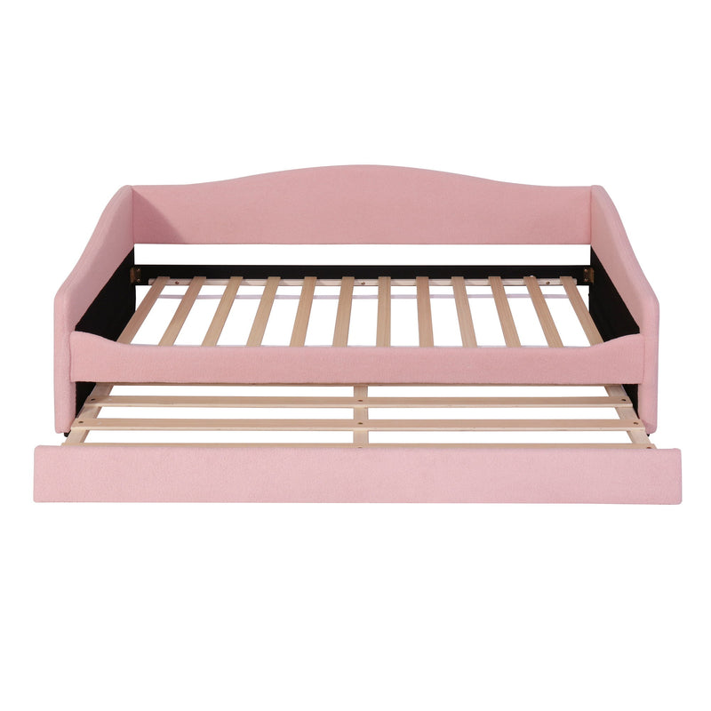 Twin Size Upholstered Daybed With Light And Trundle - Pink