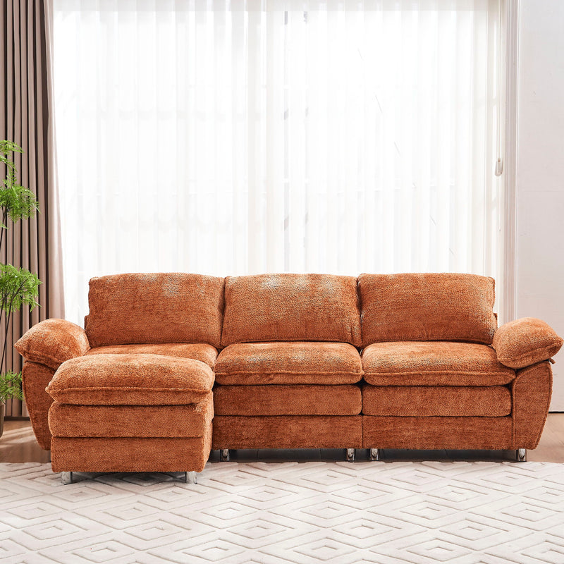 Modern Deep 3 Seat Sofa Couch With Ottoman, Comfy Upholstered Furniture