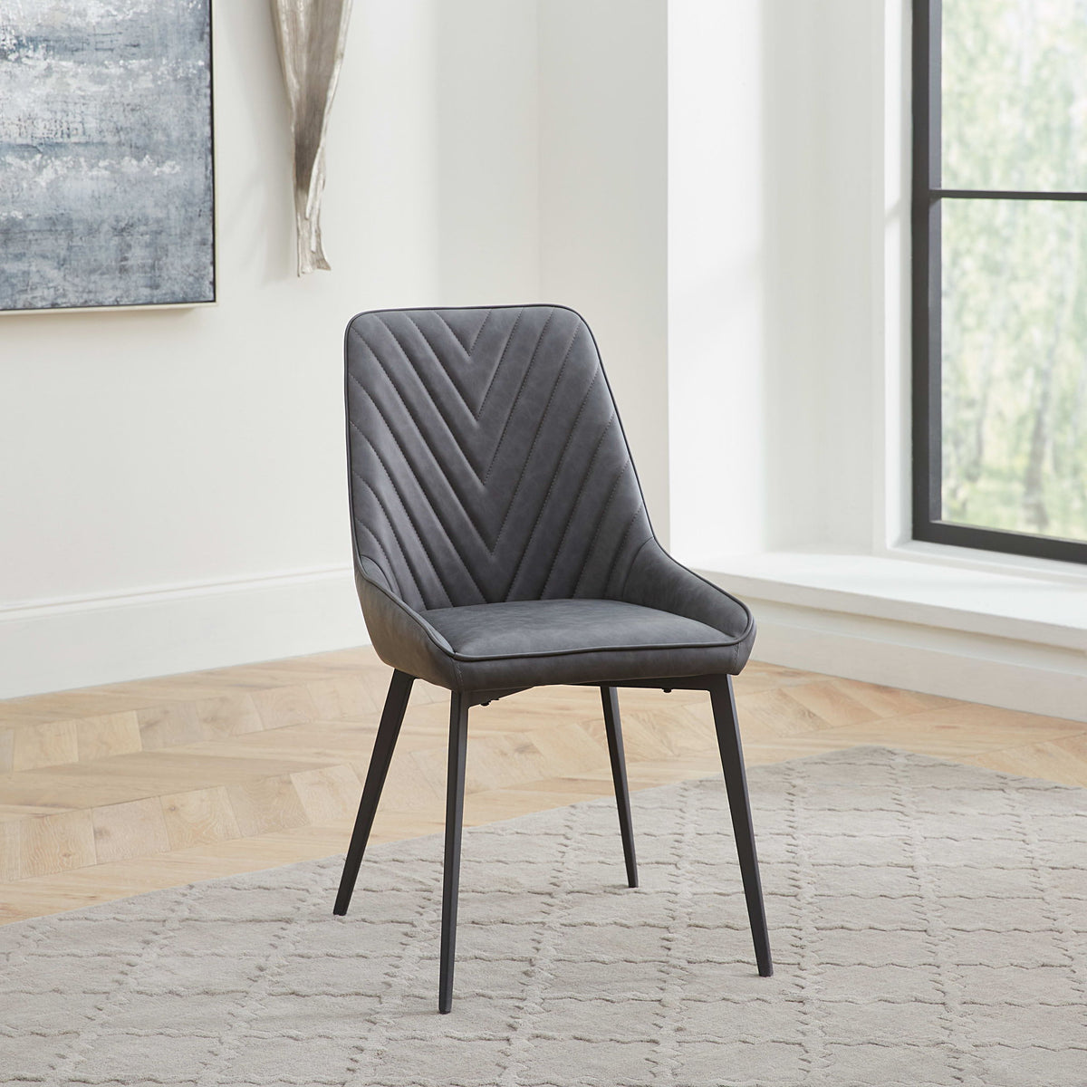 Lucia - Upholstered Synthetic Leather Dining Chair (Set of 2) - Charcoal And Black Metal