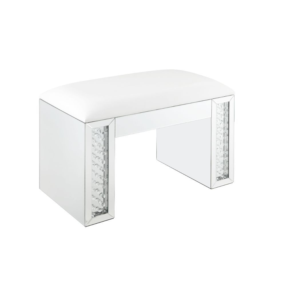 Nysa - Vanity Stool - Ivory Synthetic Leather , Mirrored & Faux Crystals - Urban Living Furniture (Los Angeles, CA)