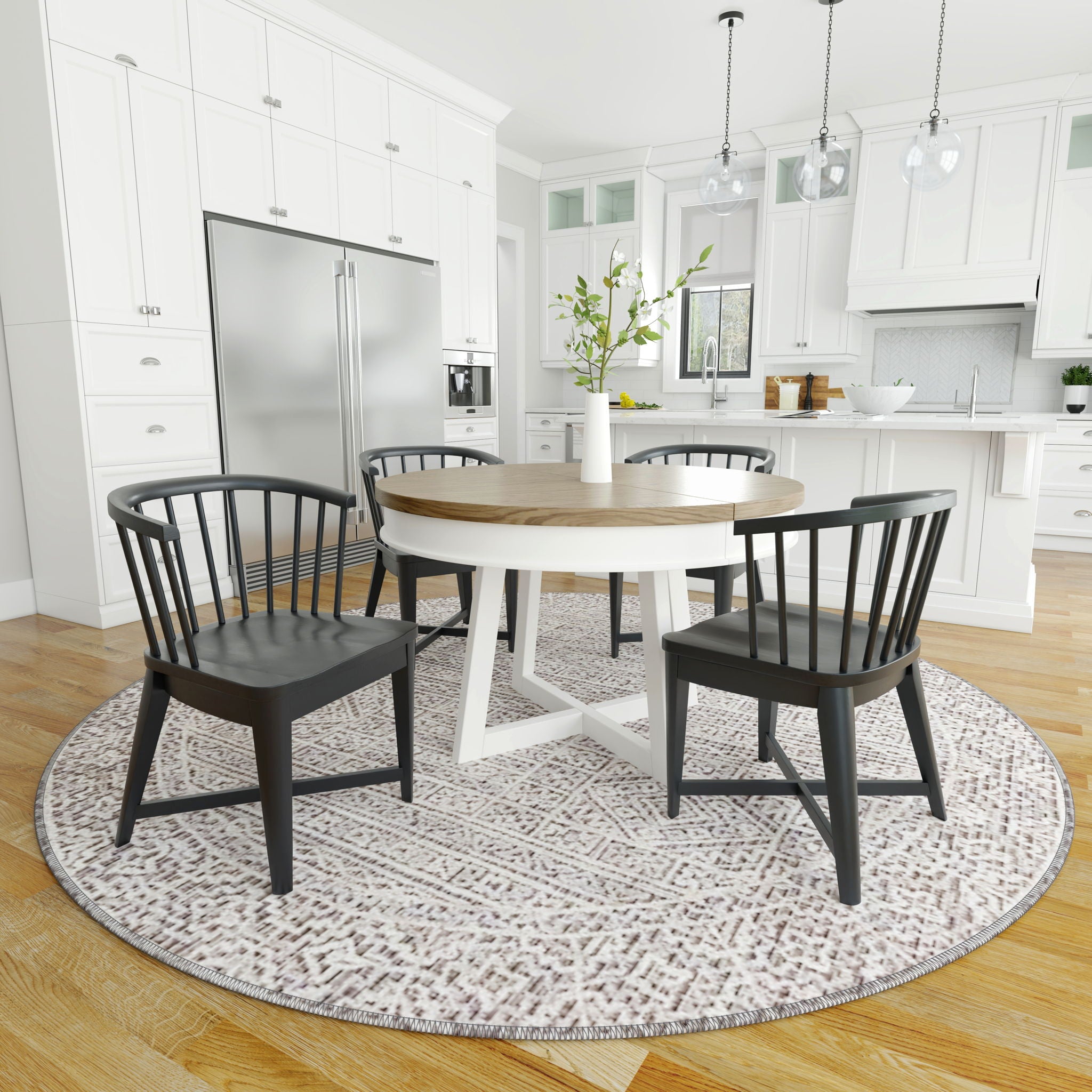 Americana Modern Dining - Round Dining Table And 4 Black Barrel Chairs - Cotton - Urban Living Furniture (Los Angeles, CA)
