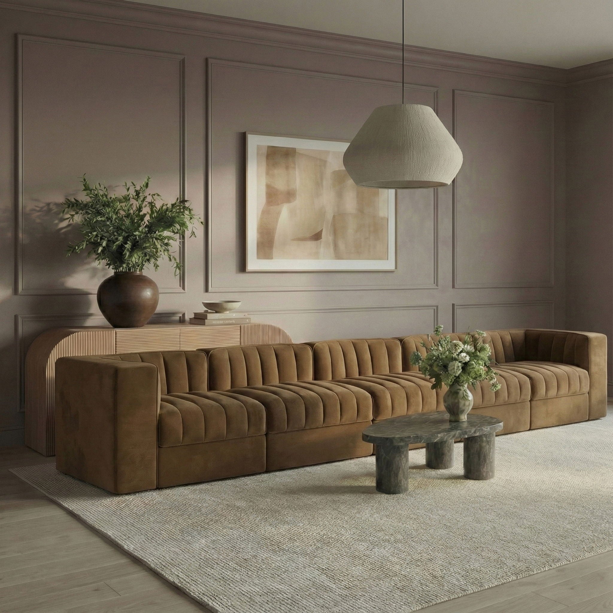 Rummi - Velvet Performance Fabric Upholstered 5 Piece Modular Sofa - Urban Living Furniture (Los Angeles, CA)