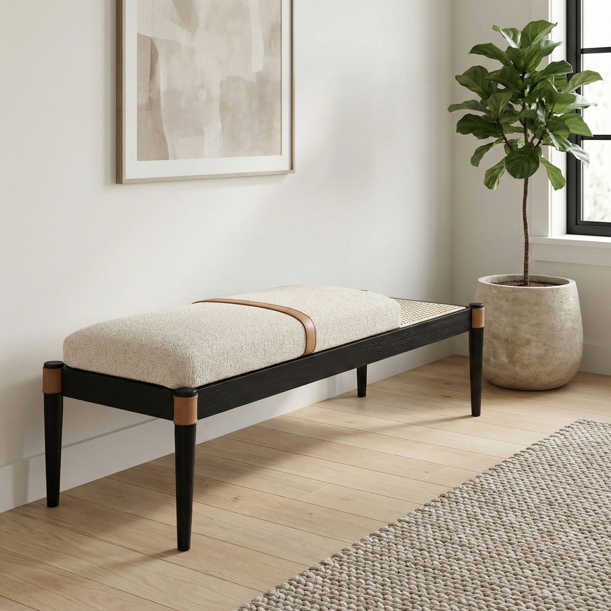 Nara - Linen Textured Fabric Upholstered Bench - Painted Black - Urban Living Furniture (Los Angeles, CA)