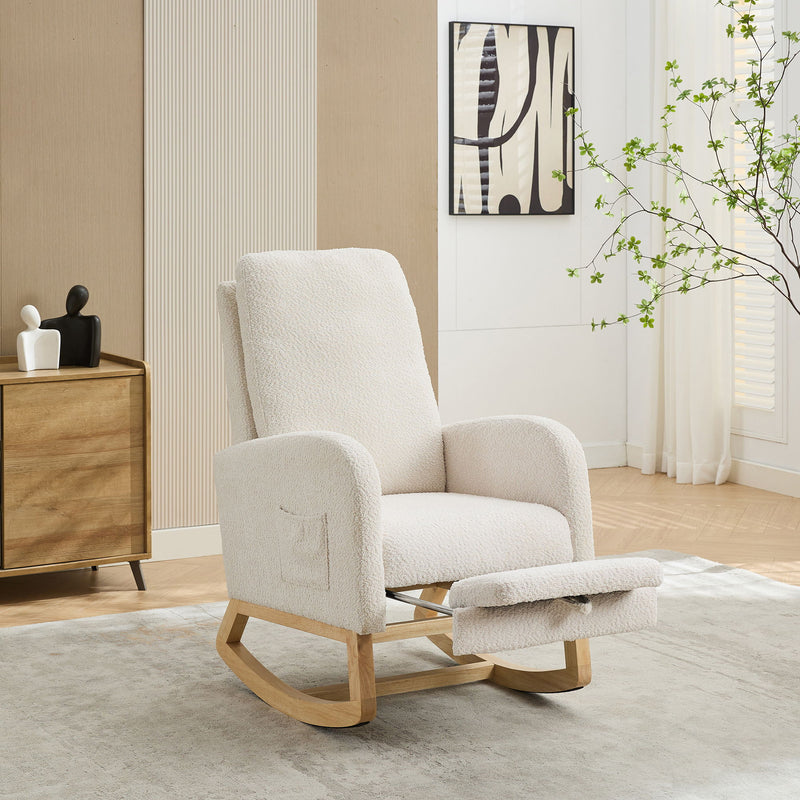 Rocking High Back Glider Chair With Retractable Footrest, Side Pocket