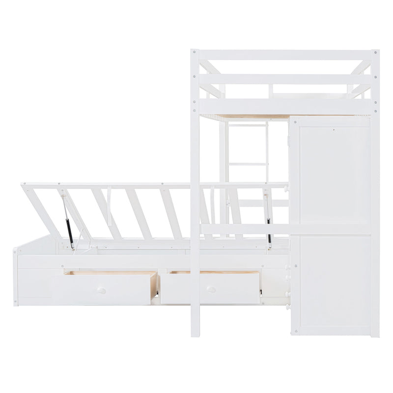 Bunk Bed With Drawers, Wardrobe, Storage Shelves And Hydraulic