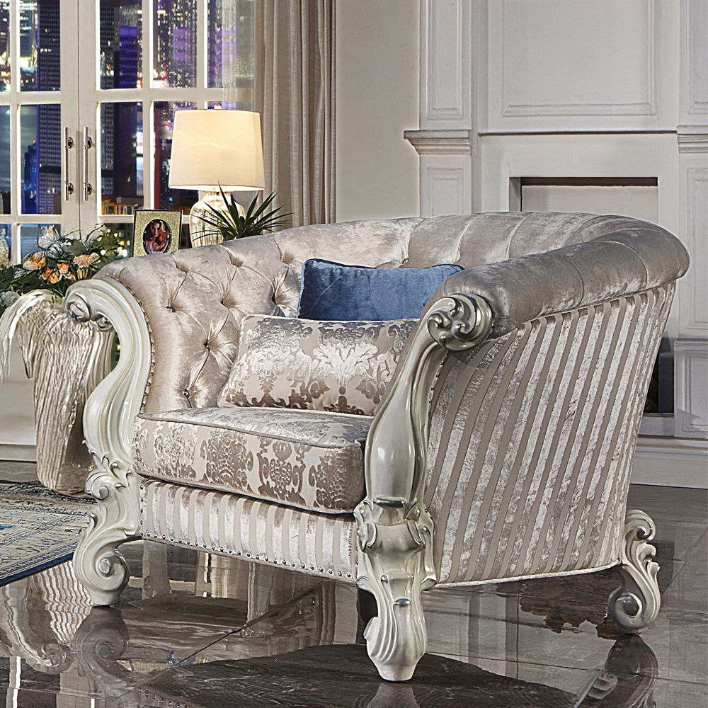 Versailles - Chair With 2 Pillows - Ivory Fabric & Bone White - Urban Living Furniture (Los Angeles, CA)