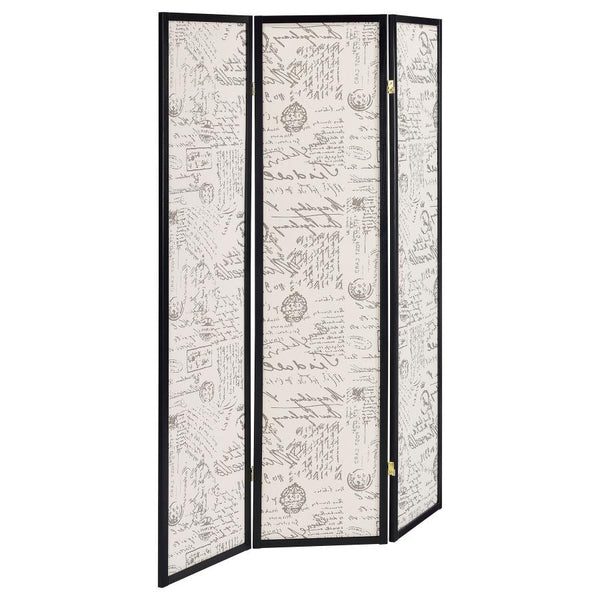 Felice - 3 - Panel Room Divider Folding Screen - French Script
