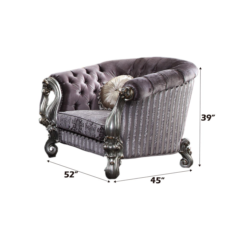 Versailles - Chair With 2 Pillows - Velvet & Antique Platinum - Urban Living Furniture (Los Angeles, CA)