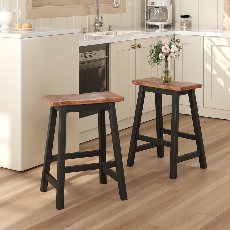 Rustic 3 Piece Stationary Kitchen Island Set With 2 Seatings, With 2 Open Shelves