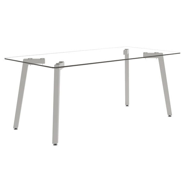 Minimalist Rectangular Dining Table With Transparent Glass Top And Metal Legs