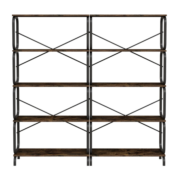 5 Tier Industrial Bookshelf, Tall Bookcase With Open Design, Vintage Storage Organizer