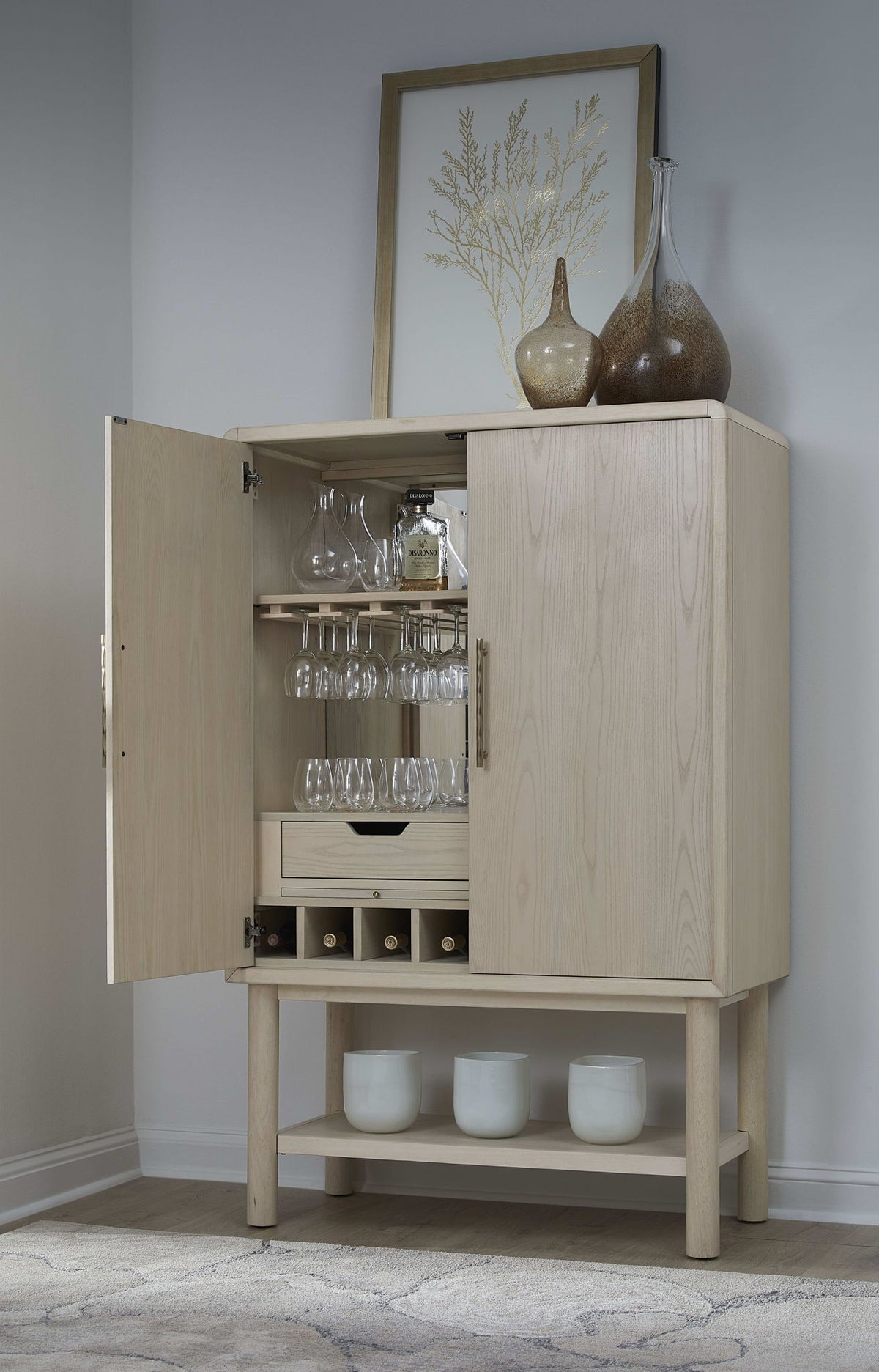 Zinnia - Two Door Ash Wood Bar Cabinet - White Sand