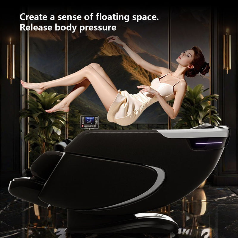4D Massage Chair, Full Body Recliner Zero Gravity With Sl Track, Wireless Charging, Automatic Body Scan, Human Touch, Heating - Bluetooth, Foot Rollers, Airbags & Extendable Footrest - Black