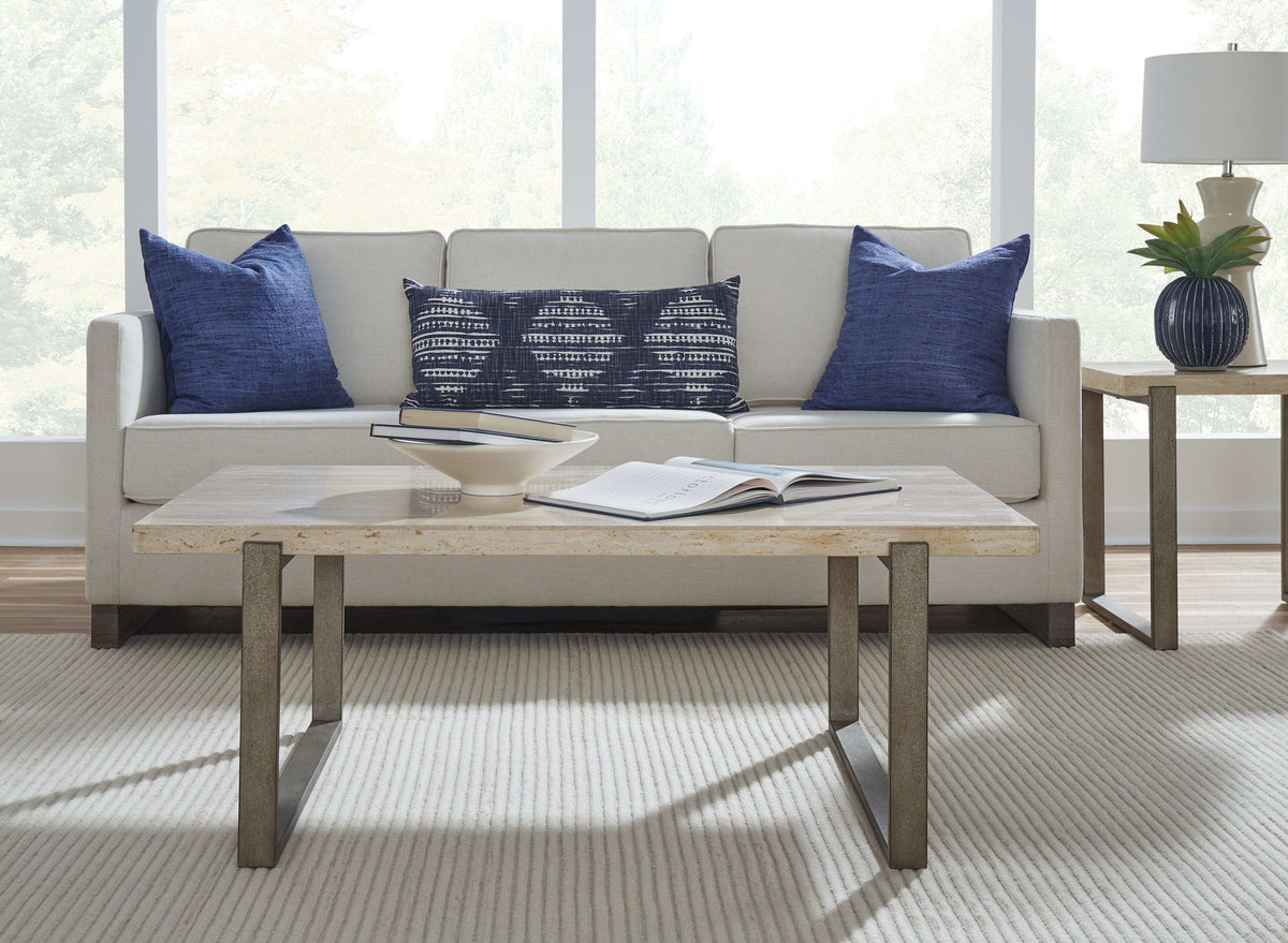 Ariela - Natural Travertine Table With Bronze Metal Base