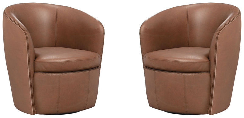 Barolo - 100% Italian Leather Swivel Club Chair (Set of 2)