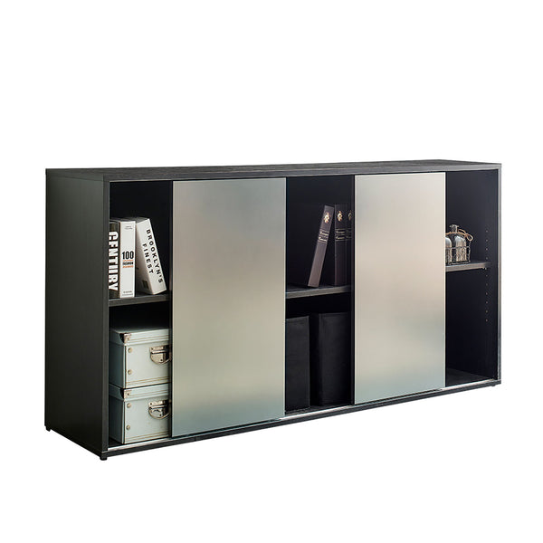 Metro - Contemporary TV Stand With 2 Shelves And Sliding Doors - Silver