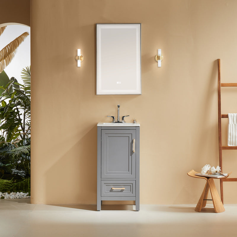 Fully Assembled 18'' Freestanding Single Bathroom Vanity With Ceramic Top - Gray