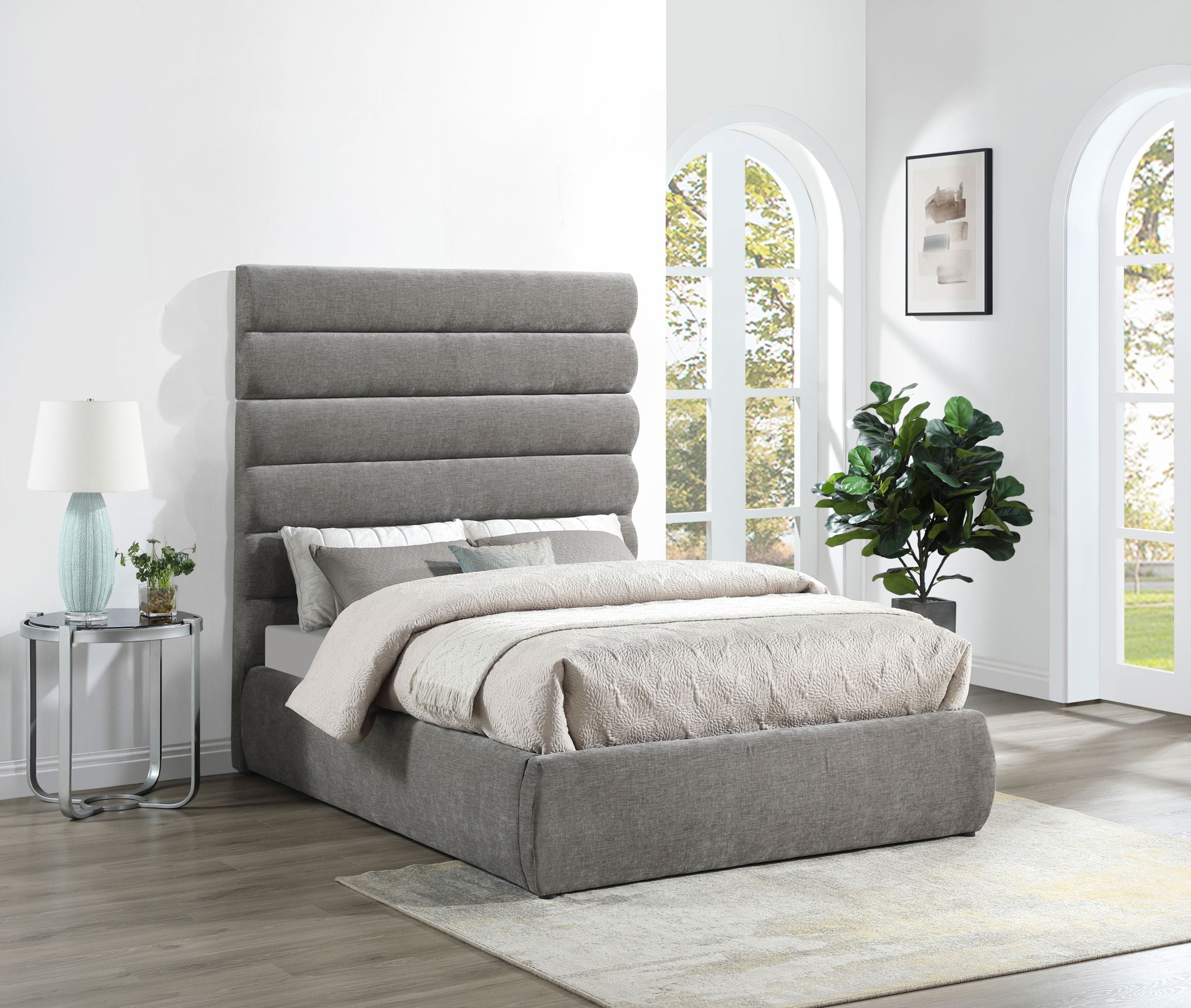 Adam - Chenille Fabric Bed With 70.5" Headboard