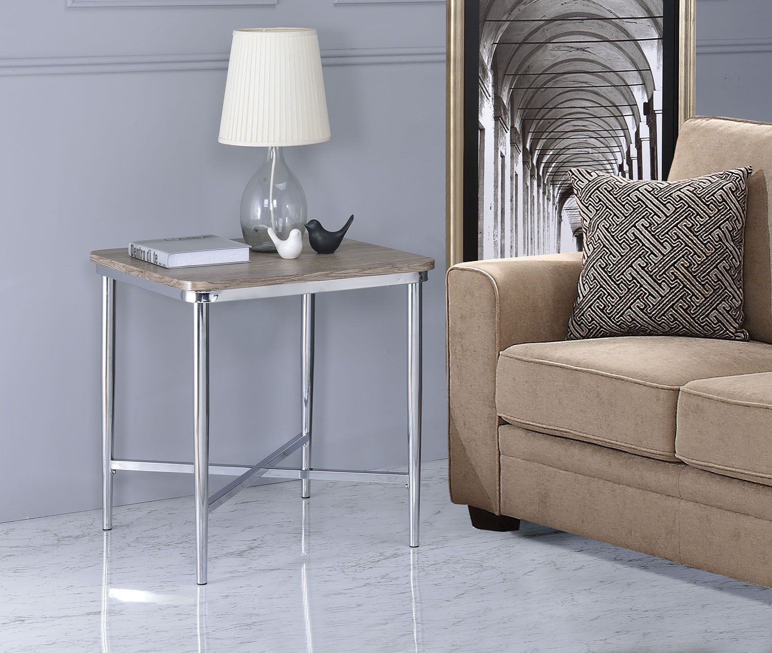 Lukey - End Table - Weathered Oak & Chrome - Urban Living Furniture (Los Angeles, CA)