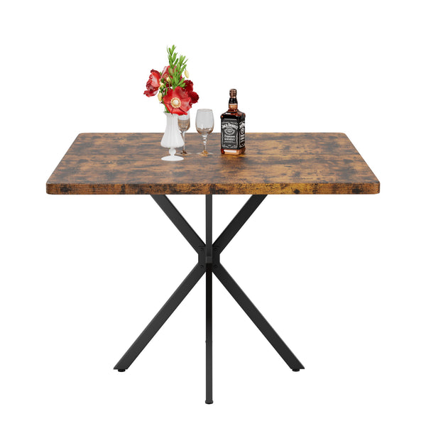 Mid Century Modern Square Dining Table Set With Faux Marble Tabletop And Iron Legs For 4, Space Saving Design - Brown / Blue