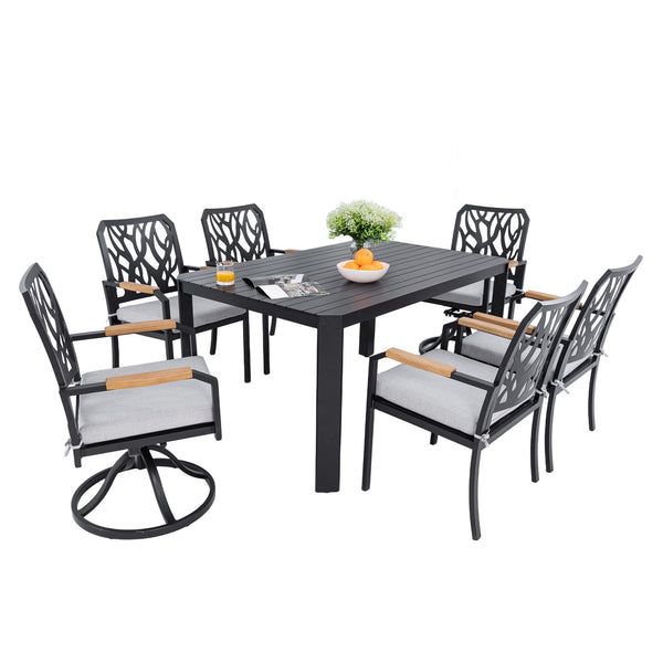 Outdoor Patio Furniture Dining Set With Sunbrella Fabric, Rectangular Table With Umbrella Hole