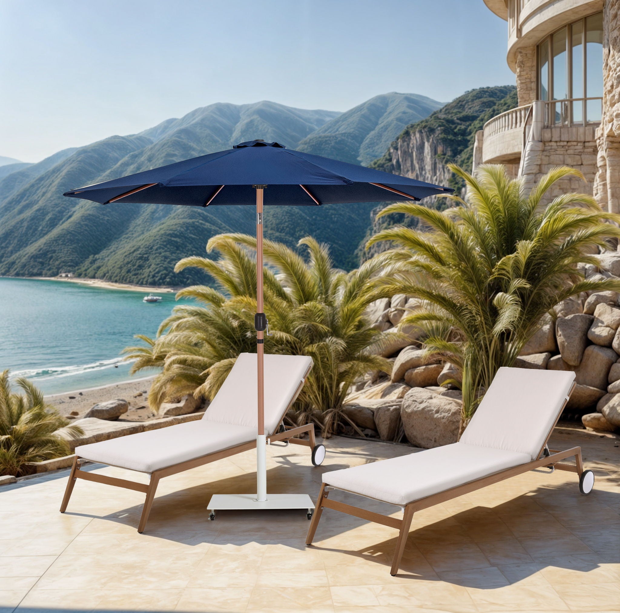 Fiji - Aluminum Patio Umbrella With Square White And Teak Base - Urban Living Furniture (Los Angeles, CA)