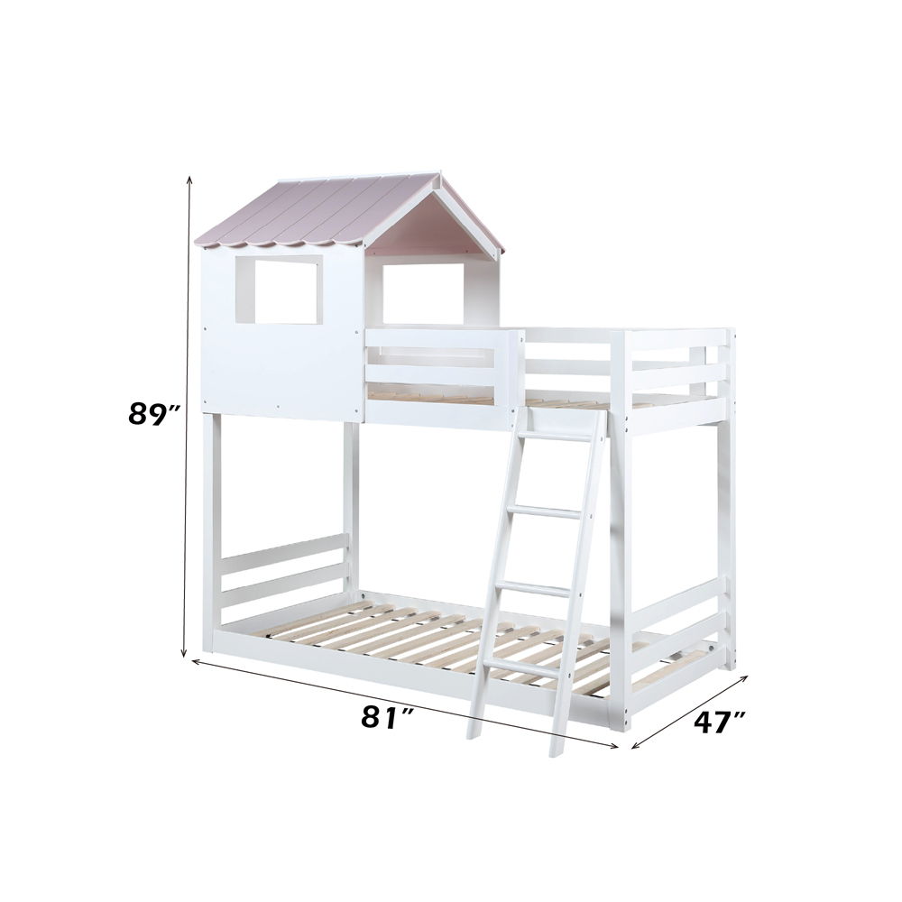 Solenne Twin Over Twin Bunk Bed - White & Pink Finish - Urban Living Furniture (Los Angeles, CA)