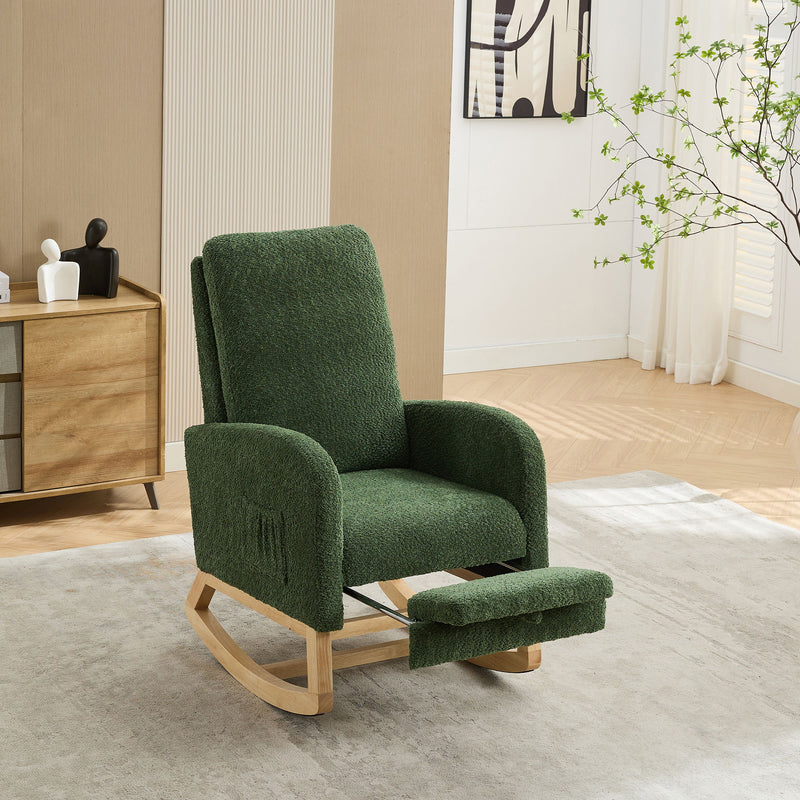 Rocking High Back Glider Chair With Retractable Footrest, Side Pocket
