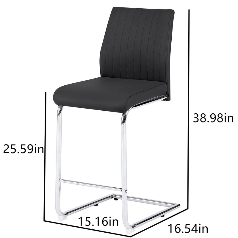 Modern Simple Bar Chair Leather Chrome Metal Pipe, Restaurant, Family Bar Chair (Set of 2) - Black