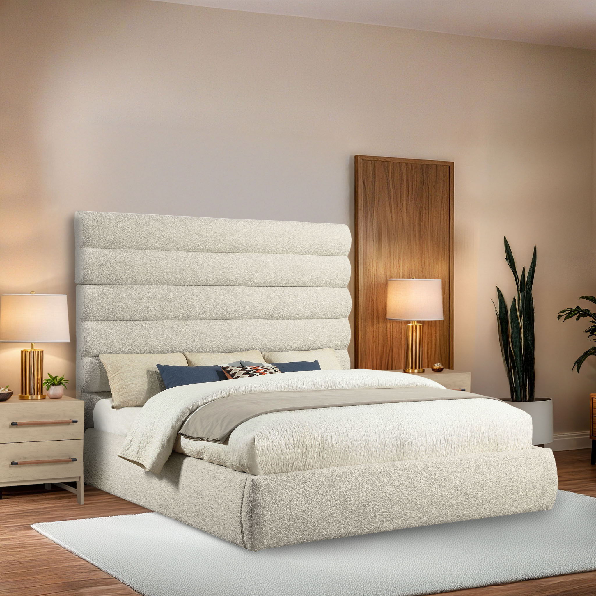 Adam - Boucle Fabric Bed With 70.5" Headboard