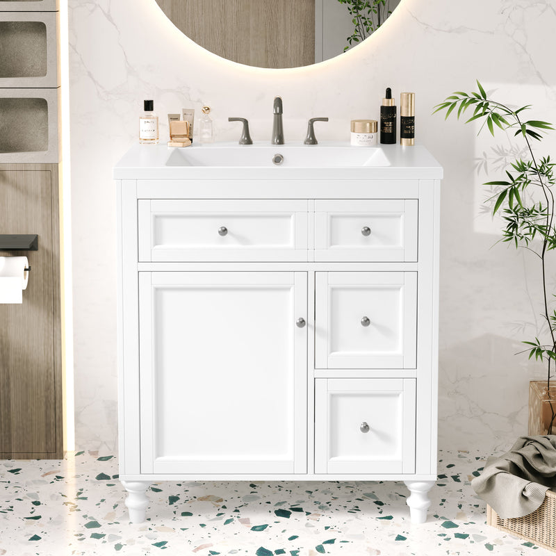 Bathroom Vanity With Top Sink, Modern Storage Cabinet With 2 Drawers And A Tip-Out Drawer