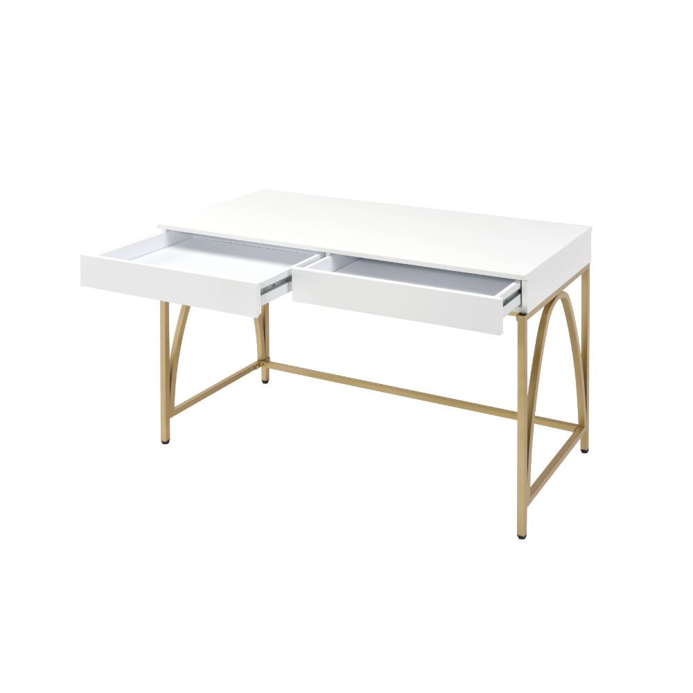 Lightmane - Writing Desk (Same Ac00900) - White High Gloss & Gold - Urban Living Furniture (Los Angeles, CA)