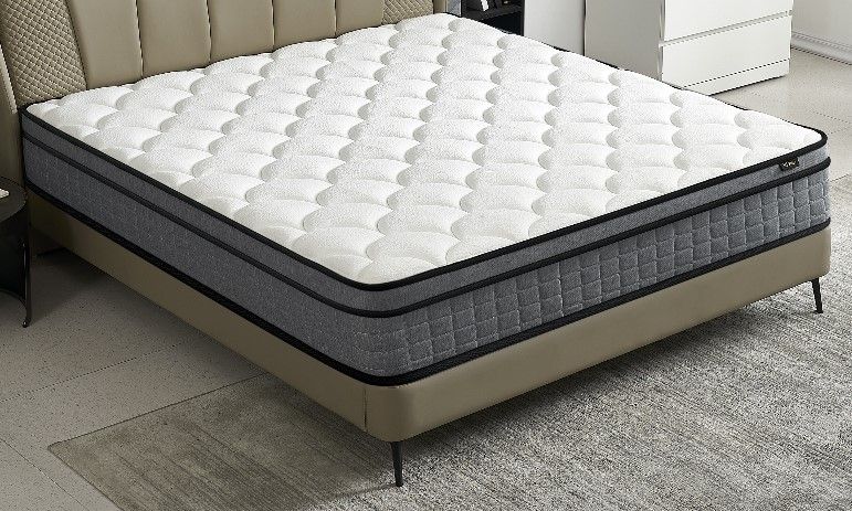12" Full Size Hybrid Pillow Top Mattress A Box With Gel Infused Memory Foam, Breathable And Hypoallergenic, Medium Firm For Lumbar Support - White / Gray